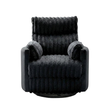 Wide-Wale Corduroy-Upholstered Manual Recliner with Overstuffed Seat by Furnifact – Polyester, Black