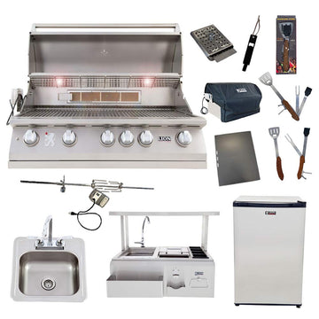 Lion 40-Inch Liquid Propane Grill with 30-Inch Bar Center w/ Top Shelf and Refrigerator and Drop-In Sink and 5 in 1 BBQ Tool Set Best of Backyard Package Deal by Lion Premium
