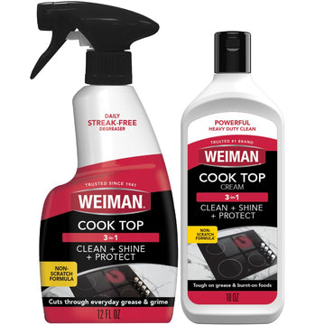 Ceramic and Glass Cooktop - 10 Ounce - Stove Top Daily Cleaner Kit - 12 Ounce - Glass Induction Cooktop Cleaning Bundle for Heavy Duty Mess Cleans Burnt-on Food by Weiman – Model