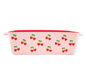 Cherry Hearts Loaf Pan by 10 Strawberry Street – 64, 64.0 fluid_ounces, Stoneware, White, Model CLF-40-50-004