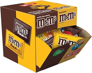 M&M's Milk Chocolate & Peanut Fun Size Candy Variety Pack Bulk Box, 50 Ct | Easy snacking, chocolate candy variety pack, individually wrapped candy, bulk box, easy-open dispenser, 50 Ct snacks