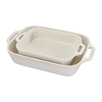 Ceramic Rectangular Baking Dish Set by STAUB – 2-pc, Stoneware with vitreous glass porcelain-enamel finish, Rustic Ivory, Pack of 2, Model 40511-921