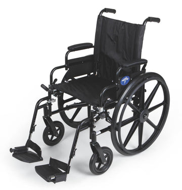 Premium Lightweight Wheelchair by Medline – seat size: 22\ x 18\, Aluminum, Black, Model MDS806570