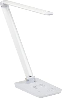 Safco LED Desk Lamp with Built-in Wireless Charging Pad, USB Port, Dimmable, Pivoting Neck, White 1009WH 16"x5"x16.75"