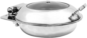 TableCraft CW40165 Stainless Steel Induction Chafing Dish, 6 Qt Capacity, Round with Quick View Window, Vented, Slow Closing Safety Lid, Professional for Catering & Buffet