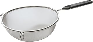 Winco 8" Stainless Steel Mesh Strainer, Bowl, Single Fine Mesh, Stainless | Fine filtration, Wire handle for control, Hanging loop for drying, Great for Draining Pasta, Rinsing Produce and Kitchen Prep