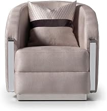 Michael Amini Carmela Silver Accent Chair Zinc Jacquard Upholstery Beech Wood Frame Metal Detailing Comfortable Supportive Seating for Living Room Bedroom Lounge Space