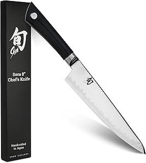 Shun Sora 8" Chef's Knife, Handcrafted Japanese Kitchen Knife, VG10 Steel Edge and 420J Stainless Steel Blade, Balanced Handle, Gyuto-Style Chef Tool for Professional and Home Chefs