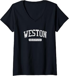 Womens Weston MA J03 Vintage Athletic Sports Design V-Neck T-Shirt