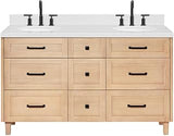 ARIEL B60DCQOVO Monroe 60" Free Standing Double Basin Vanity Set with Cabinet and Quartz Vanity Top - Oak/Carrara White Quartz Top/Matte Black Hardware