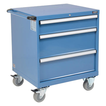 3 Drawers Mobile Modular Drawer Cabinet w/Lock by Global Industrial – 30 inches (W) x 27 inches (D) x 36.7 inches (H), Alloy Steel, Blue, Model 298446BL