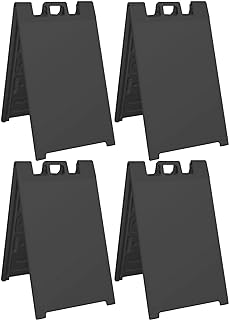 Plasticade Signicade Folding Portable Plastic A Frame Sidewalk Store Sign Stand for Sales, Events, Parking, and More, Black (4 Pack)
