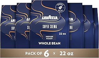Lavazza Super Crema Whole Bean Coffee, Medium Espresso Roast, Arabica and Robusta Blend, 22 oz Bag (Pack of 6)