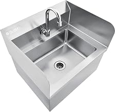 Global Industrial Stainless Steel Hands Free Wall Mount Sink W/Faucet & Splash Guards
