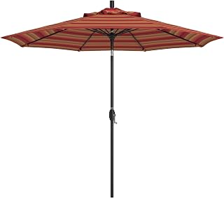 California Umbrella 12-Year Protection 9-Ft Patio Umbrella, Sunbrella Fade-Resistant Fabric, Crank Lift, Push Button Tilt, 8-Rib Heavy Duty Aluminum Frame, Stone Black Pole