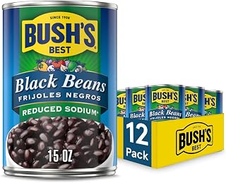 Bush's Best Reduced Sodium Black Beans, 15 oz, (Pack of 12) | Canned, Source of Plant Based Protein and Fiber, Low Fat, Gluten Free