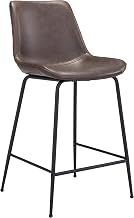 Zuo Byron Counter Stool Brown, Brown Counter Stool, Modern Style, Faux Leather, Plush and Durable Faux Leather Fabric, Steel, Indoor Bar, 20.1" W x 22.2" D x 38.6" H