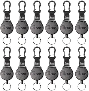 KEY-BAK SECURIT Super Duty Retractable Key Holder with Carabiner, 36” Kevlar Cord, 15oz Retraction Force, Durable Polycarbonate Case, Zinc Alloy Clip, Split Ring for Professionals & Bulk (Pack of 12)