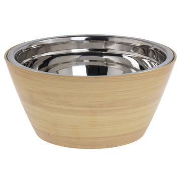 Serving Bowl Butcher Block Faux Wood Melamine with Stainless Steel Insert - 10 3/4" Dia x 5 1/2" H by HUBERT – Melamine, Brown, Model 82541+45900