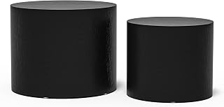 19" Veneer Finished Coffee Table, Round Coffee Table with Premium MDF Material, Mesa De Centro para Sala with Exquisite Texture for Indoor Home Decoration, Matte Black