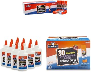 Elmer's Disappearing Purple School Glue Sticks, 60 Count & Liquid School Glue, 4 Ounces Each, 12 Count & Disappearing Purple School Glue Sticks, 7 Grams, 30 Count