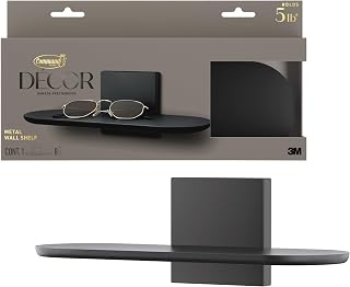 Command Decor Metal Wall Shelf, Matte Black, 1 Shelf, 8 Large Strips