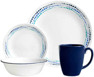 Livingware 16-Piece Dinnerware Set by Corelle – 1, Glass, Ocean Blues, Model 1119404