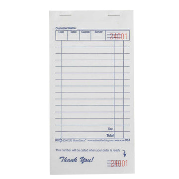 Guest Check Paper - 1 Part White by National Checking Company – Model 1200SP