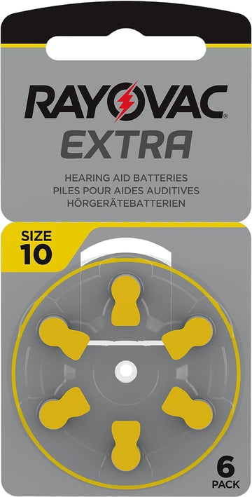 Extra Advanced Size 10 Hearing Aid Battery (Pack 60 PCS) by Rayovac – 6 Count (Pack of 10), Pack of 10