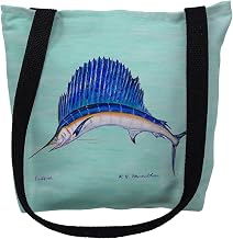 Betsydrake TY006CG 18 x 18 in. Sailfish on Aqua Tote Bag - Large
