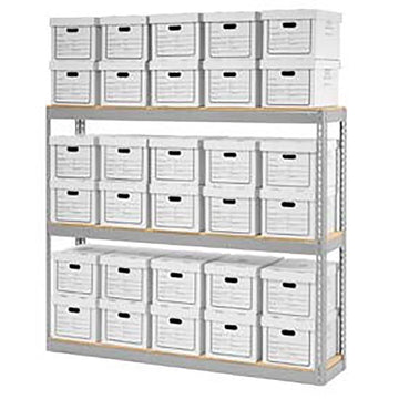 Record Storage Open With Boxes 72"W x 15"D x 60"H by Global Industrial – Steel, Gray, Model 716849