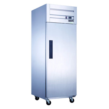 Commercial Single 1 Door Top Mount Refrigerator in Stainless Steel NSF by Dukers – (W x D x H): 27 1/2″ x 32 5/8, 17.7 cubic_feet, stainless steel, Model D28AR