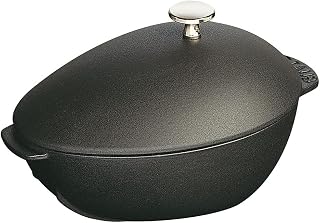 STAUB 2 Quart 7 x 9 1/2 inch Mussel Pot with Stainless Steel Knob, Black Matte