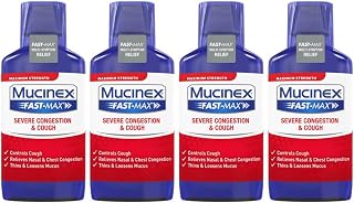 Mucinex Fast-Max Severe Congestion & Cough Multi-symptom Max. Strength Liquid- Expectorant, Cough Suppressant, & Nasal Decongestant, w/Dextromethorphan, Phenylephrine & Guaifenesin, 9 oz. (Pack of 4)