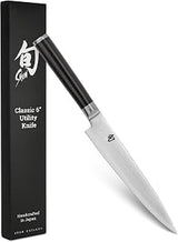 Shun Classic 6" Utility Knife, Handcrafted Japanese Kitchen Knife, VG-MAX Core with Damascus Stainless Steel Cladding, Pakkawood Handle, Precision and Sharpness for Professional and Home Chefs