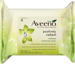 Aveeno Active Naturals Positively Radiant Makeup Removing Wipes, 25 ea (Pack of 7)