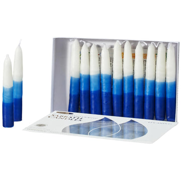 Rite Lite Shabbat Candles, Premium Hand Dipped Wax, Blue and White Tricolor 12 Pack