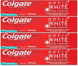 Colgate Optic White Toothpaste, Stain Fighter, Fresh Mint Gel, Travel Size 2.0 oz (56.6g) - Pack of 4