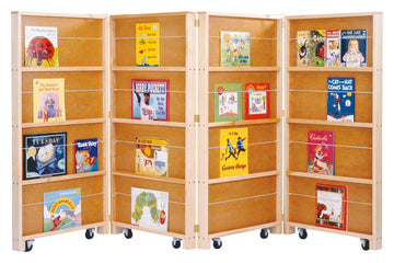 ® Folding Mobile Room Divider Bookcase & Bookshelf by Jonti-Craft – 48 inches high x 96 inches wide x 2.5 inches deep, Wood, Yellow, Model 0267JC