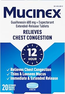 Mucinex 12 Hour 600 mg Guaifenesin Extended-Release Tablets for Excess Mucus Relief, Expectorant Aids Excess Mucus Removal, Chest Congestion Relief, 20 Bi-Layer Tablets