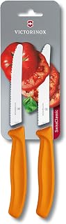 Victorinox Swiss Classic 2 Piece Stainless Steel Utility and Paring Knife Set with Orange Fibrox Handles