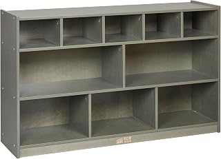 ECR4Kids 5+5 Cubby and Storage Mobile Tray Cabinet, Classroom Furniture, Grey Wash