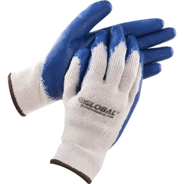 Latex Coated String Knit Work Gloves by Global Industrial – Large, Polyvinyl Chloride, Natural/Blue, Model 708355L