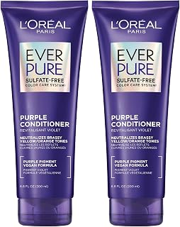 L’Oreal Paris Sulfate Free Brass Toning Purple Conditioner for Blonde,Bleached,Silver,or Brown Highlighted Hair,EverPure,6.8 Fl Oz (Packaging May Vary),(Pack of 2)