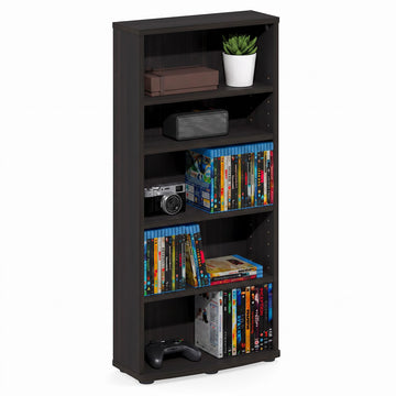 Jaya 4-Tier Multimedia Storage Tower by Furinno – 4-Shelf, Engineered Wood, Espresso, Model 17058