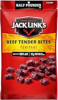 Jack Link's Teriyaki Beef Tender Bites - 8 oz Bag - Ready to Eat Real Meat Protein Snacks - 10g Protein per Serving - Made with 100% Real Beef