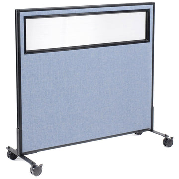 48-1/4"W x 45" H Mobile Office Partition Panel with Partial Window by Global Industrial – Alloy Steel, Blue, Model 694982MBL