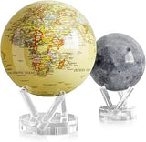 MOVA Globe Bundle – Antique Yellow Political Map 8.5” + Moon 4.5” | Solar-Powered Rotating Globes | No Batteries or Cords | Vintage Earth Meets Lunar Decor Gift