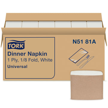 White Dinner Napkin by Tork – 8.5" x 3.8", Paper, white, Pack of 3000, Model N5181A