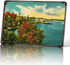 Retro Lake Landscape Metal Signs 8x12 Inch, Lakeside Wall Decor